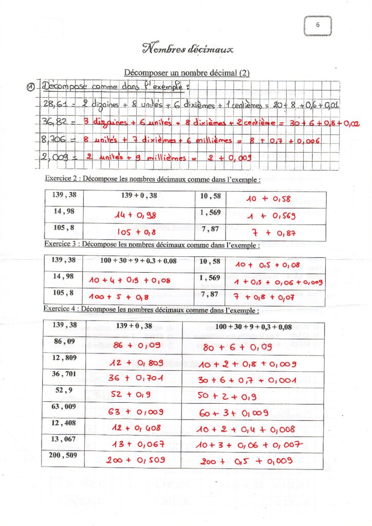 Correction sur les nombres décimaux