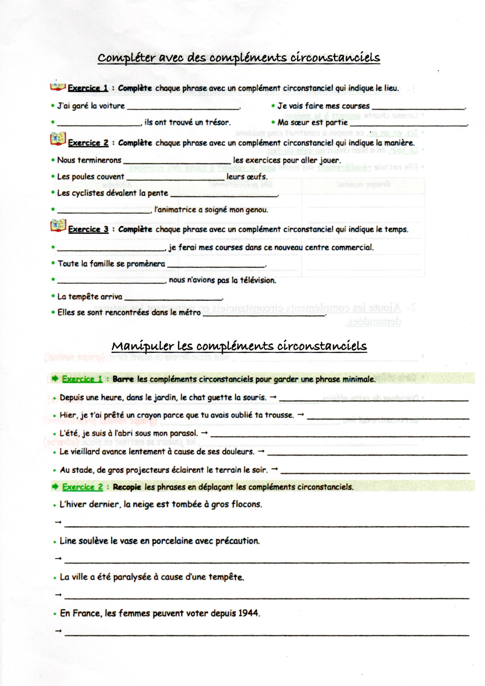 Lire la suite à propos de l’article G19 Les compléments circonstanciels : exercices Série 3 (M Bonelli) + correction