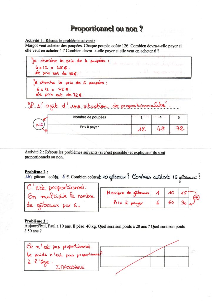 Correction des situations de proportionnalité