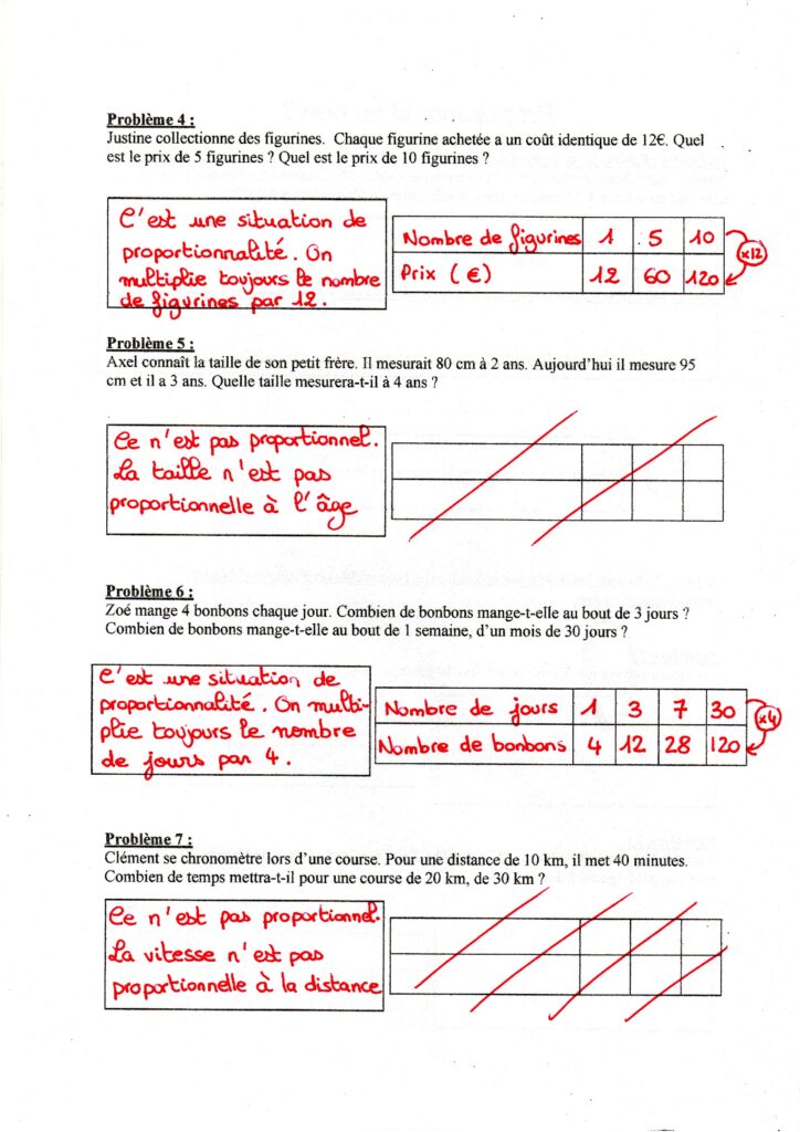 Correction des situations de proportionnalité