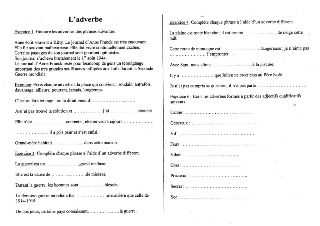 Exercice sur les adverbe