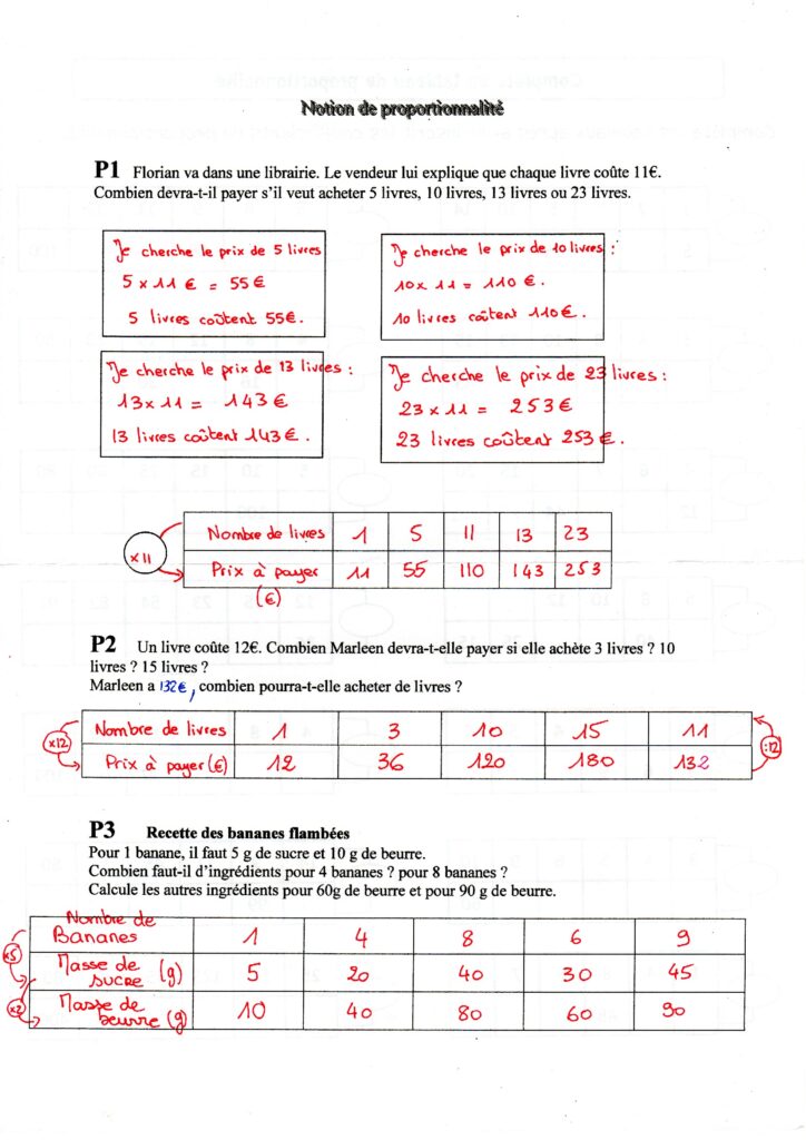 Correction des exercice sur les tableaux de proportionnalité en cm2