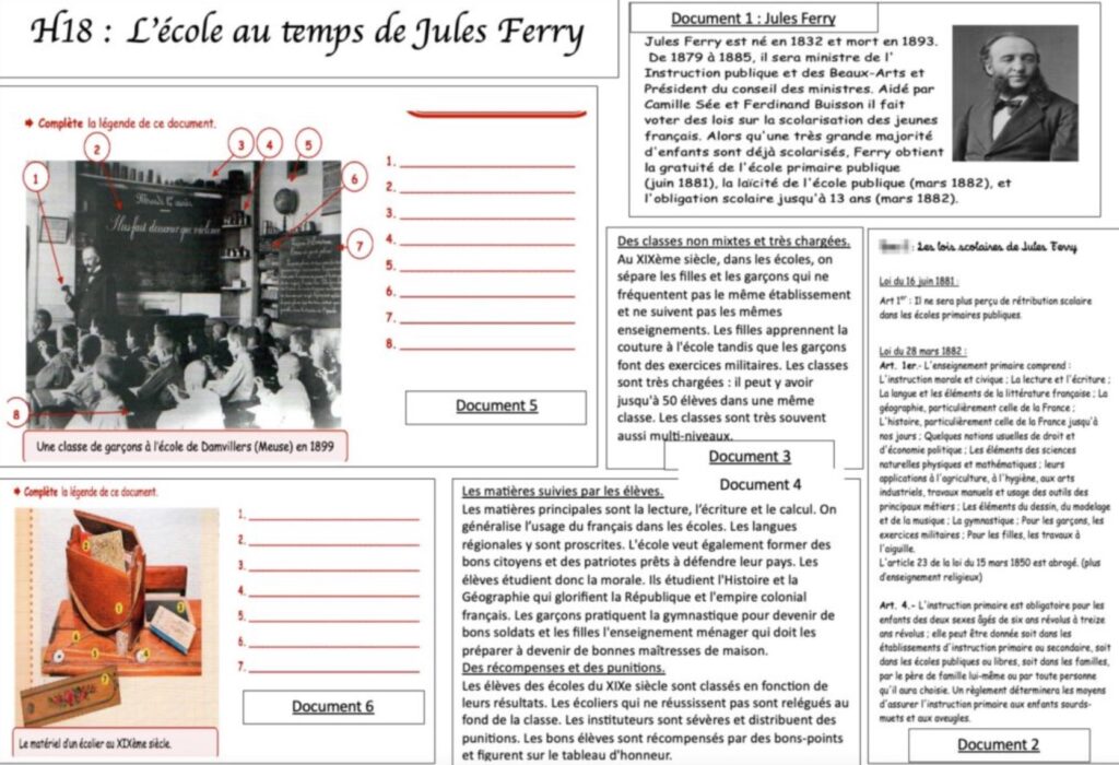 H18 Leçon CM2 Histoire L'école au temps de Jules Ferry 1 Documents sur l'école de Jules ferry
