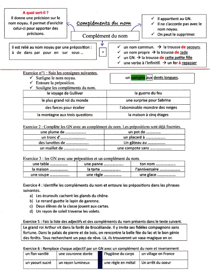 Exercice sur le complement du nom