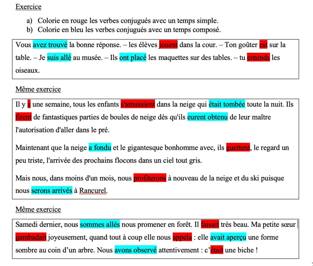 Correction des exercices sur temps simples ou composés