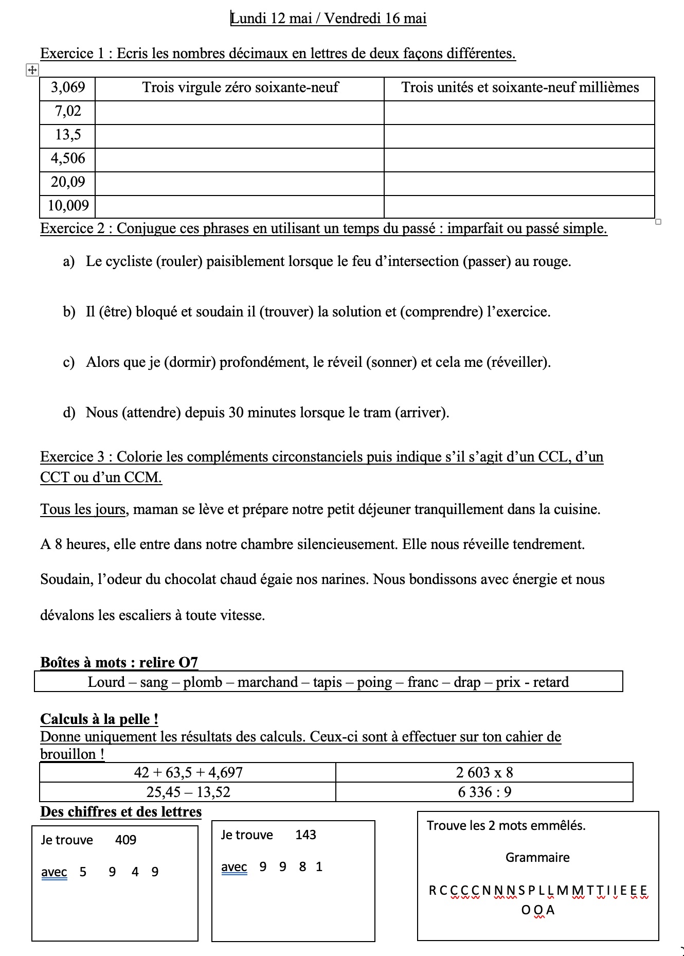Lire la suite à propos de l’article Devoirs du lundi 12 au vendredi 16 mai 2025