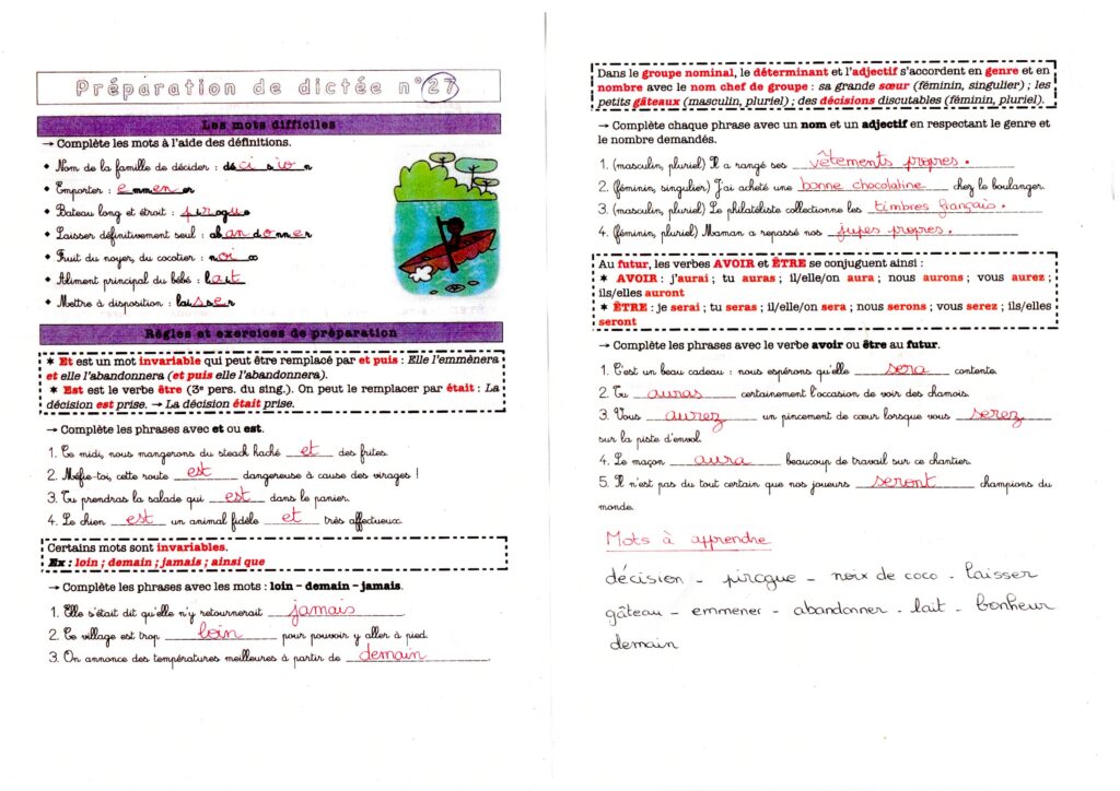 Préparation de la dictée n°27