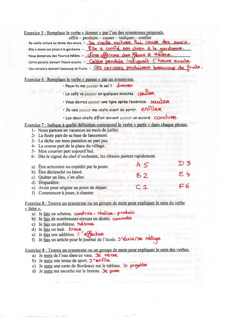Correction des exercices sur la polysémie des verbes