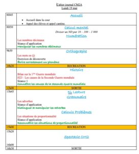 Lire la suite à propos de l’article Cahier journal CM2 du lundi 19 mai 2025