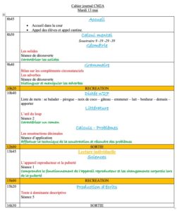 Lire la suite à propos de l’article Cahier journal CM2 du mardi 13 mai 2025