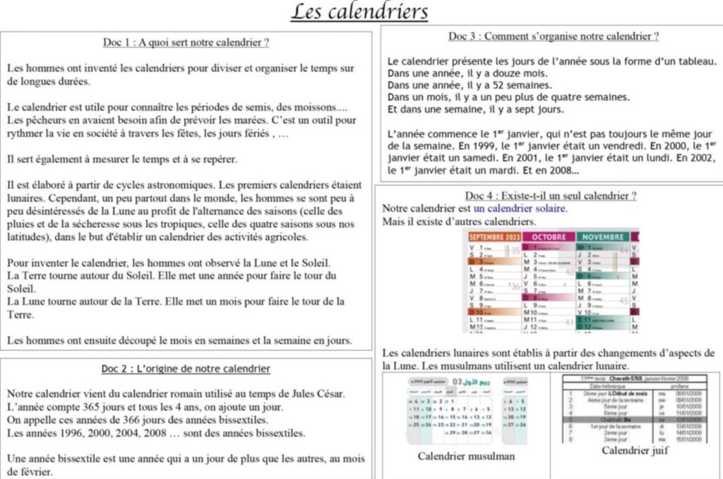 Se repérer dans le temps grâce au calendrier