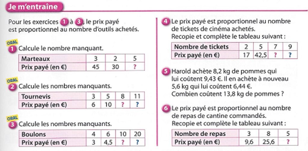 Exercice sur les tableaux de proportionnalité -Propriétés du tableaux de proportionnalité