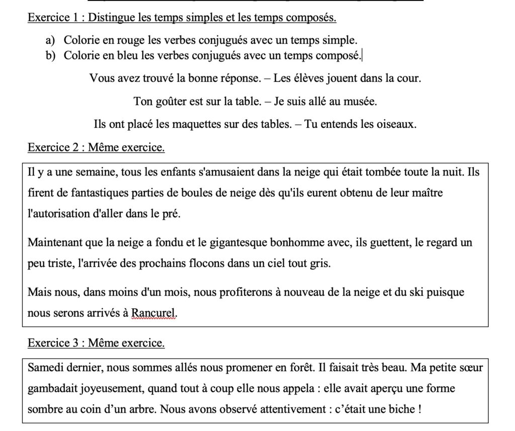 Exercice sur les temps simples les temps composés
