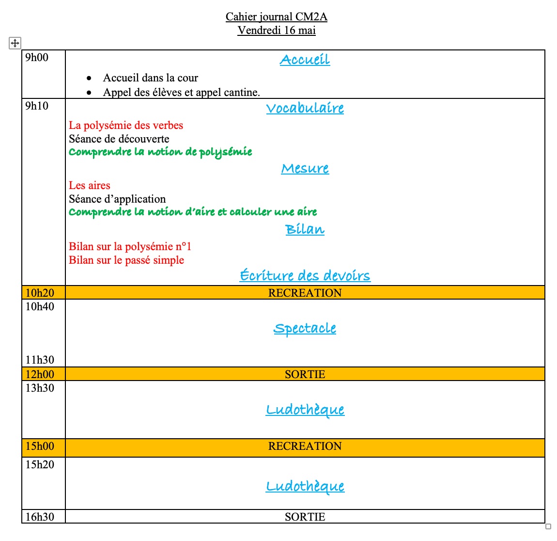 Lire la suite à propos de l’article Cahier journal CM2 du vendredi 16 mai 2025