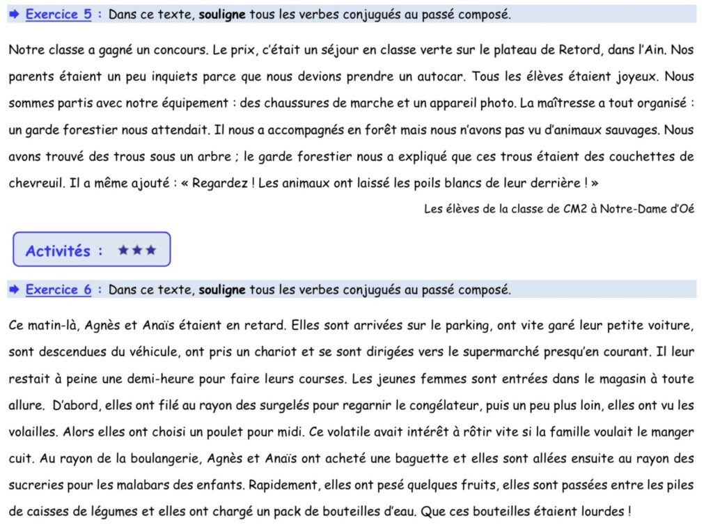 Exercice sur le passé composé
