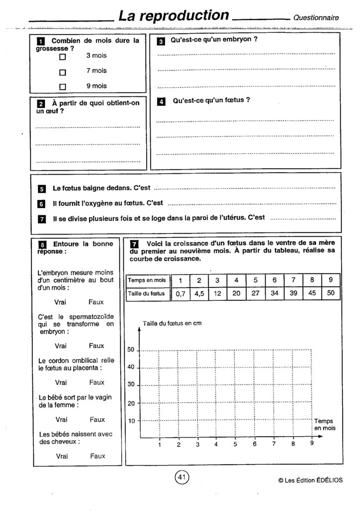 Fiche d'activité sur l'appareil reproducteur