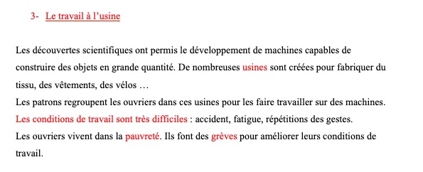 Leçon sur le travail dans les usines dans la société au XIXème siècle