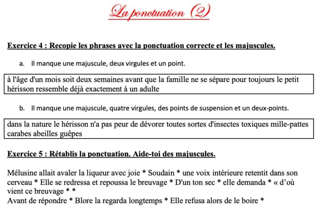 exercices sur la ponctuation CM1/CM2