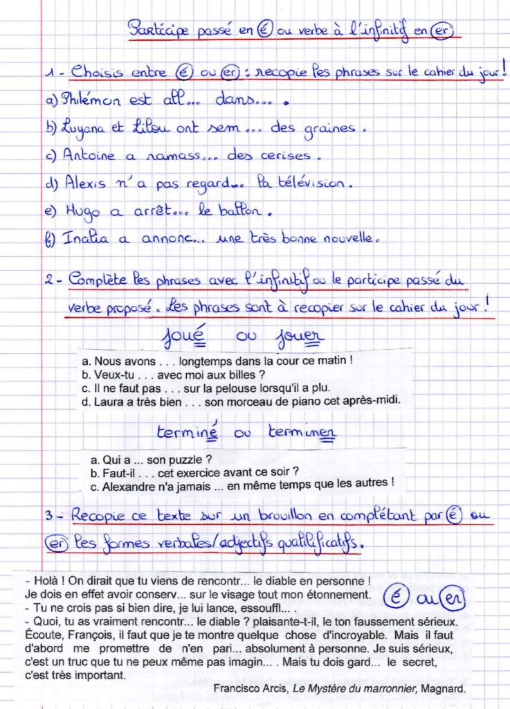 Exercices Formes verbales en -er ou en -é