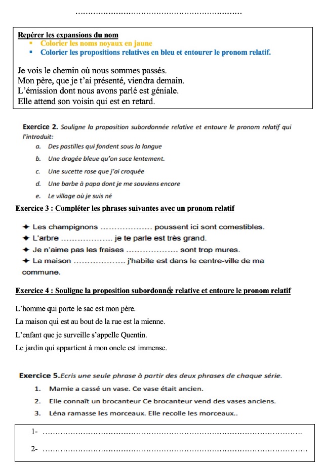 exercices sur les propositions relatives