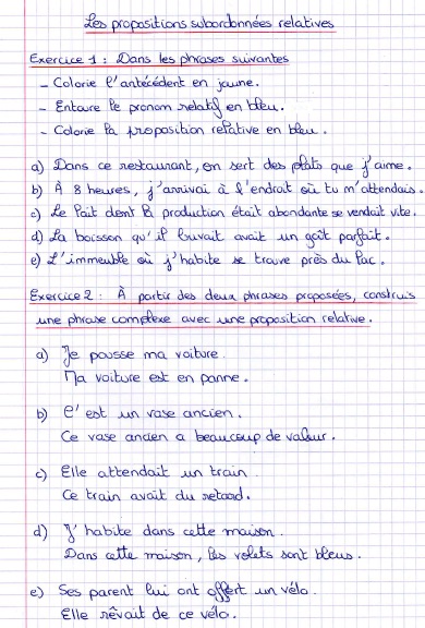 Exercices d'application sur les propositions relatives