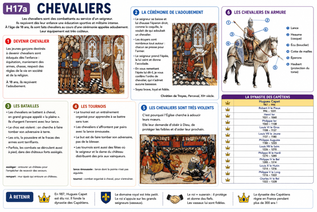chevaliers et châteaux forts CM1 - adoubement armure donjon seigneurie Moyen Âge cycle 3
