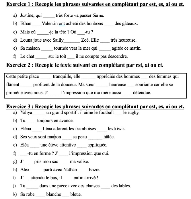homophones grammaticaux est-es-et-ai