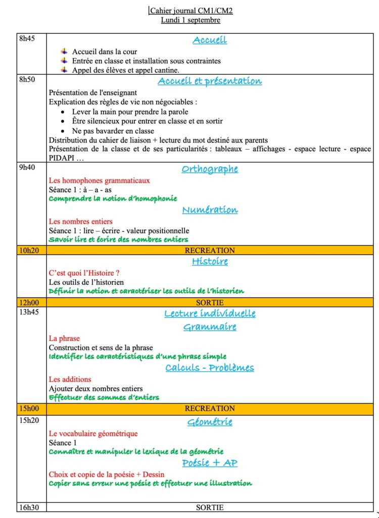 Cahier journal CM1-CM2 J1