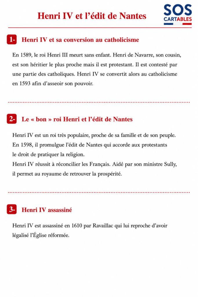 Henri IV et l'Edit de Nantes leçon