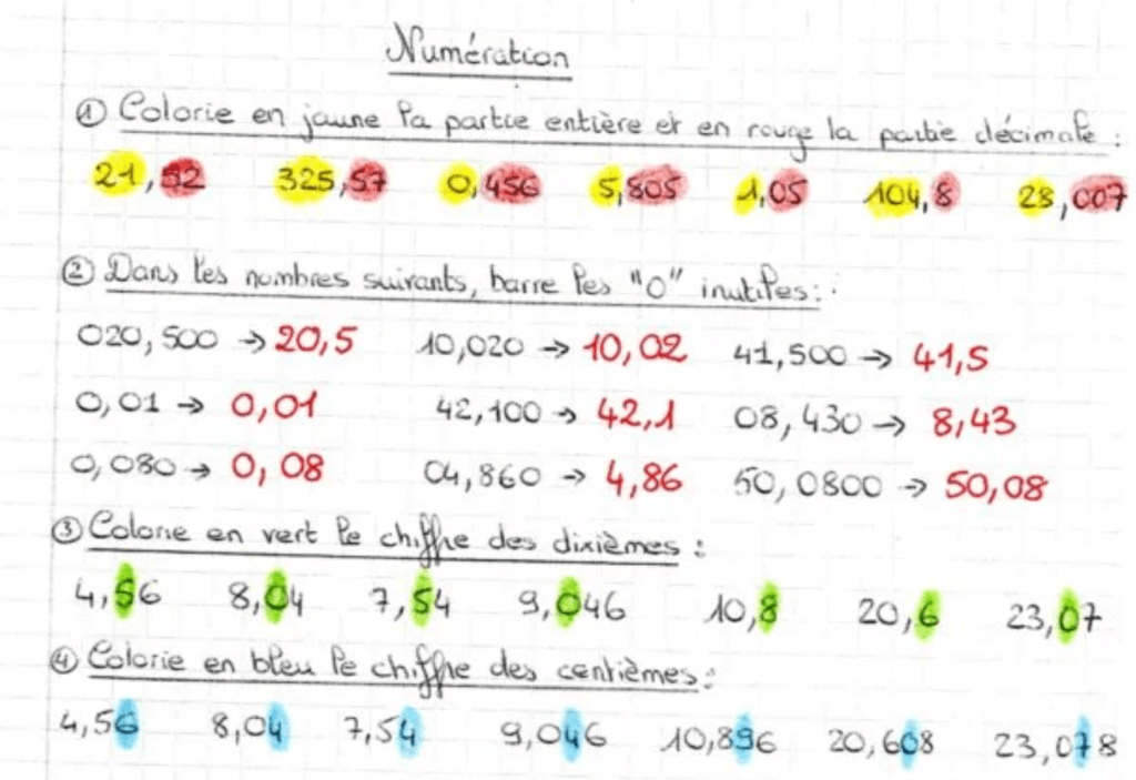 Exercices sur les nombres décimaux