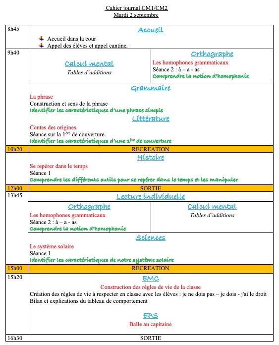 Mon année en CM1-CM2 J2 Mardi 2 septembre 2025 2 Mon année en CM1-CM2 J2