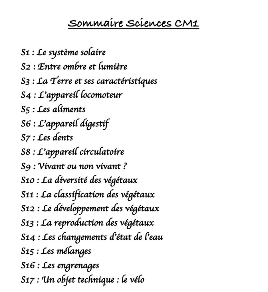 Programme Sciences CM1