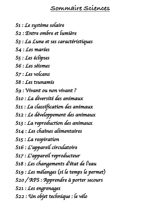 Programme Sciences CM2