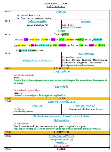 Mon année en CM1-CM2 J7 Jeudi 11 septembre 2025