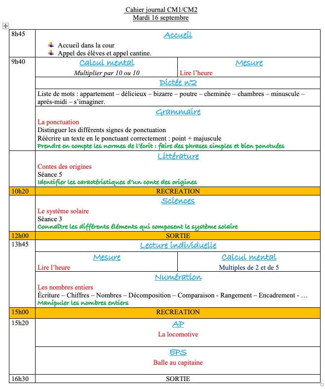 Mon année en CM1-CM2 J10 Mardi 16 septembre 2025