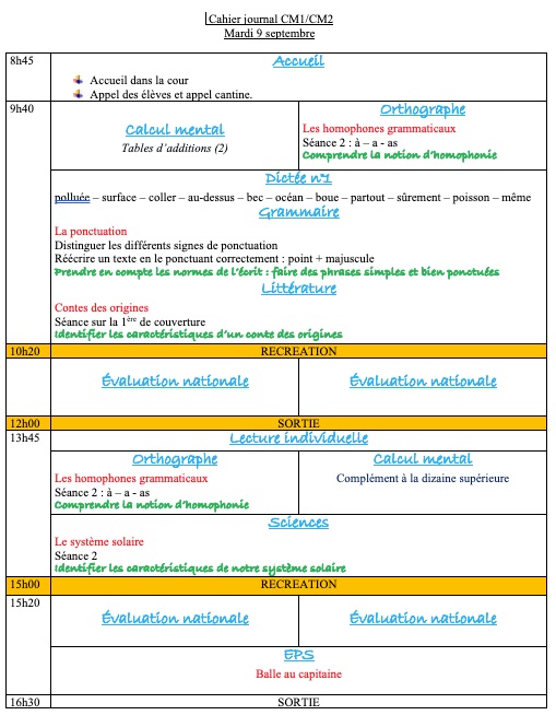 Mon année en CM1-CM2 J6 Mardi 9 septembre 2025 1 Mon année en CM1-CM2 J6