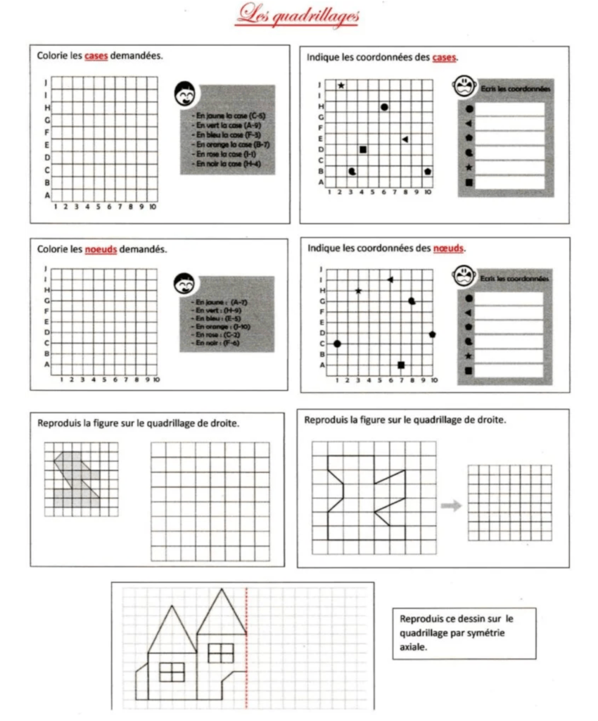 Exercices sur les quadrillages CM1 CM2 3 Les quadrillages,noeuds,cases