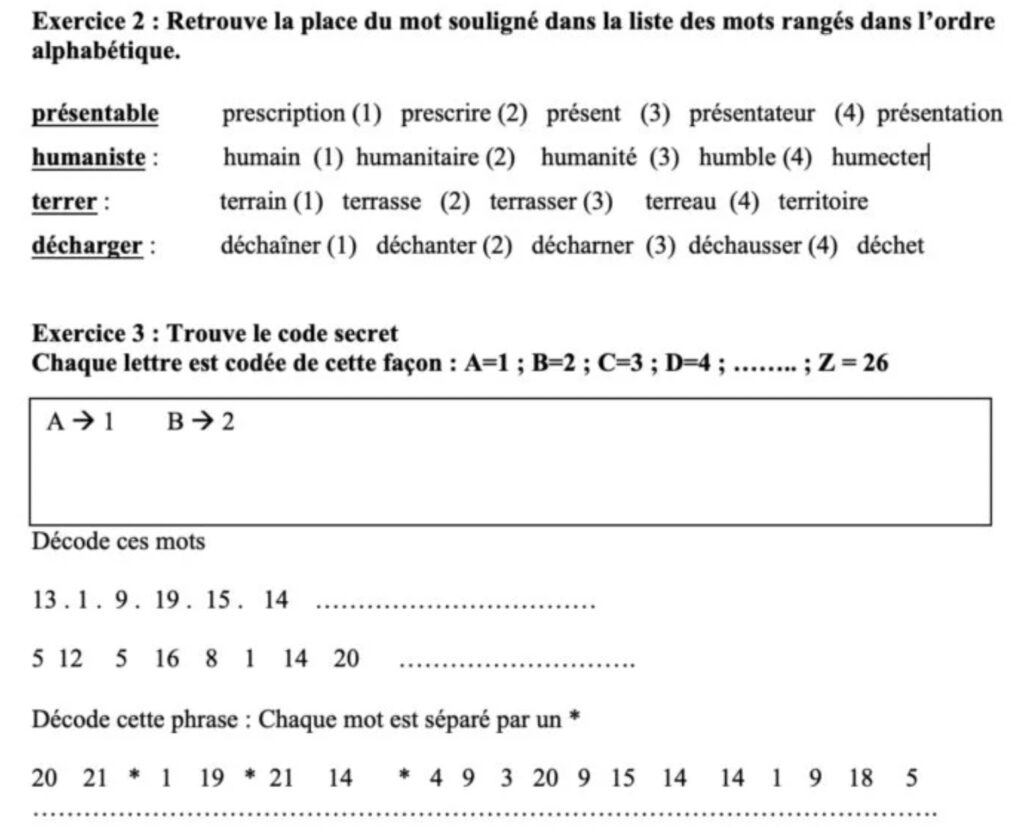 V1 Ordre alphabétique (2) 2 Ranger dans l'ordre alphabétique