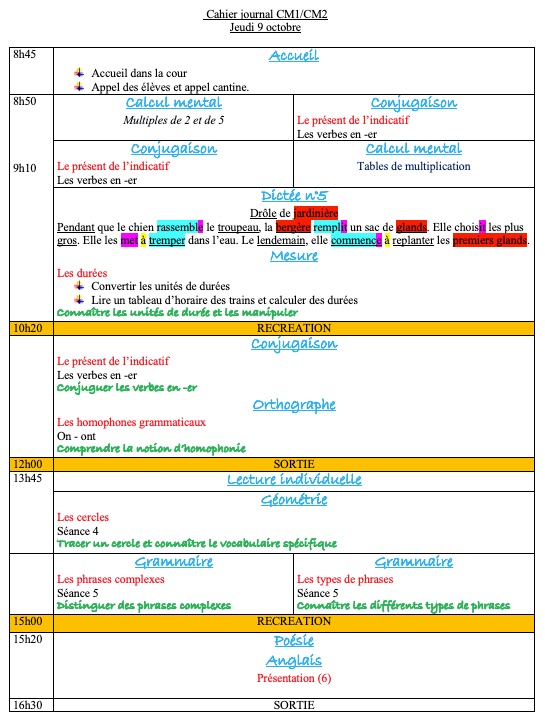 Mon année en CM1-CM2 J23 Jeudi 9 octobre 2025 2 Mon année en CM1-CM2 J23