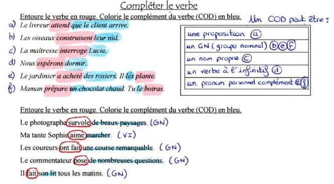 G10 Les compléments du verbe : exercices COD CM1/CM2 4 exercices sur les COD