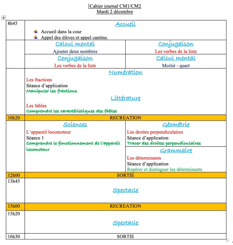 progression CM1 CM2 Semaine 12,cahier journal