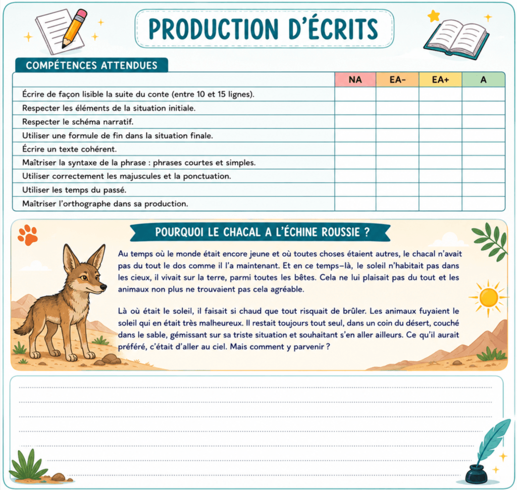 Production d'écrits conte des origines CM1 CM2 : écrire la suite du conte du chacal 3 production d'écrits conte des origines CM1 CM2 — le chacal et le soleil