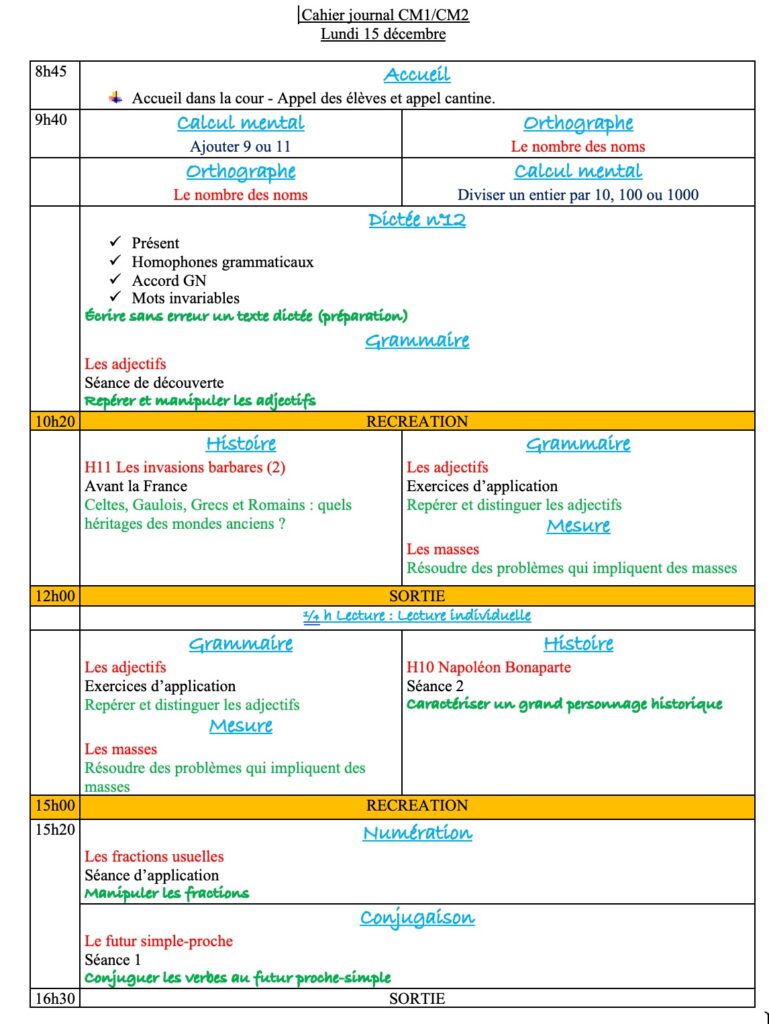 Lundi 15 décembre : progression CM1 CM2 Semaine 14