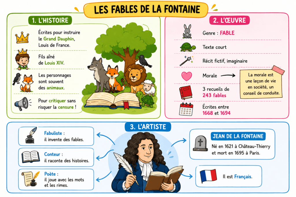 carte mentale Jean de La Fontaine — fables CM1 CM2 biographie