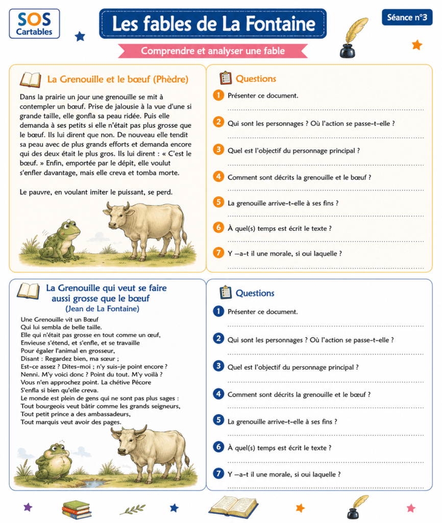 fiche questionnaire La grenouille qui veut se faire aussi grosse que le bœuf 