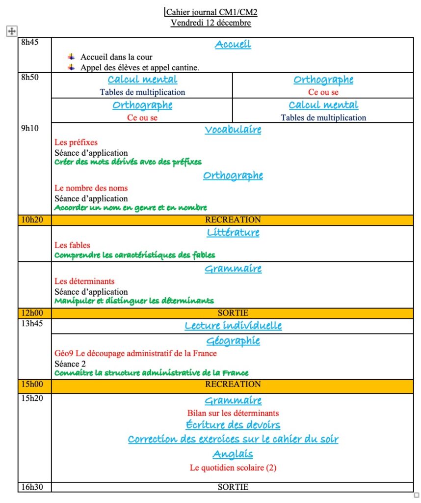 progression CM1 CM2 Semaine 13,cahier journal