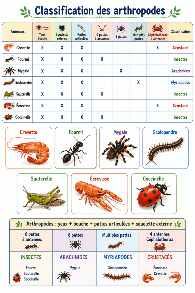 La classification par emboîtement CM1 CM2 : leçon et activité 4 Classification par emboîtement CM1 CM2 — exemple arthropodes insectes crustacés araignées
