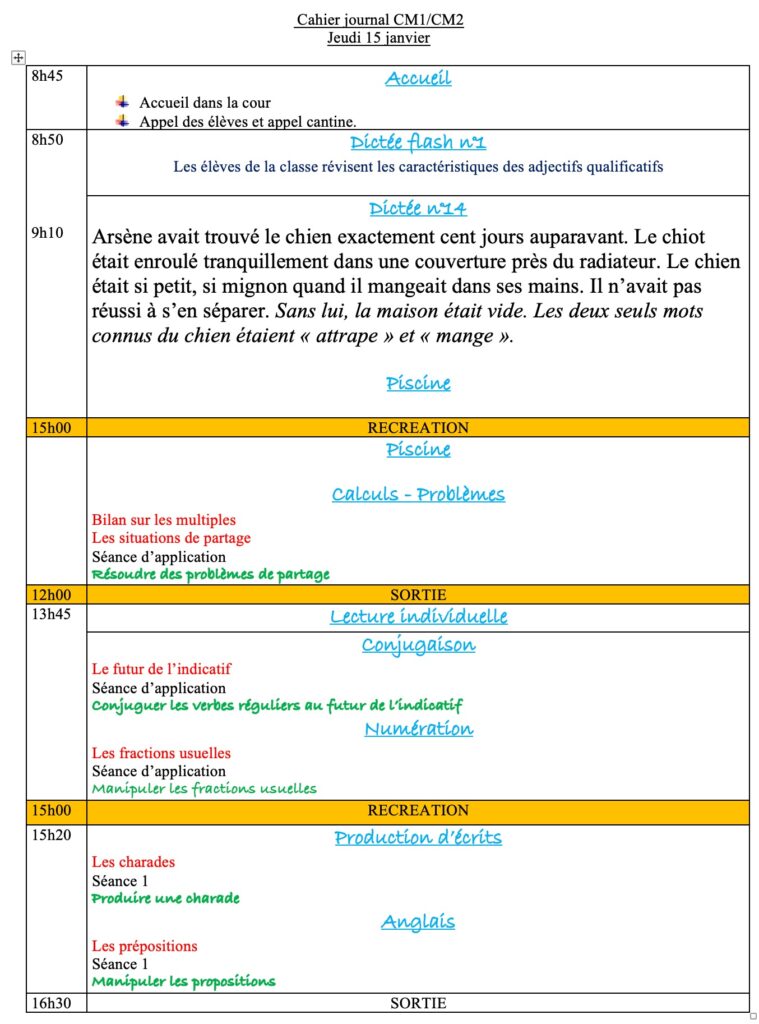 Jeudi 15 janvier : progression CM1 CM2 Semaine 16