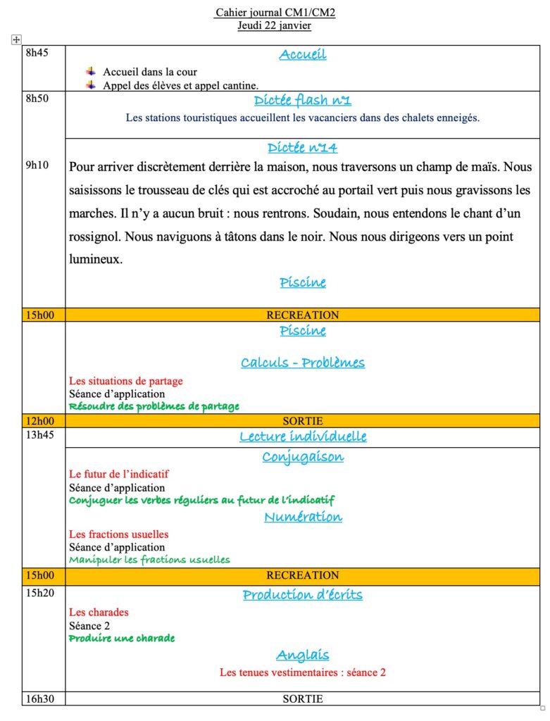 Jeudi 22 janvier : progression CM1 CM2 Semaine 17