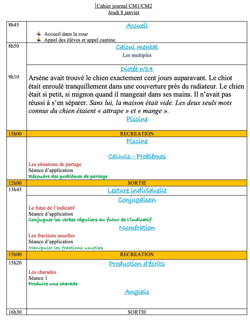Jeudi 8 janvier : progression CM1 CM2 Semaine 15